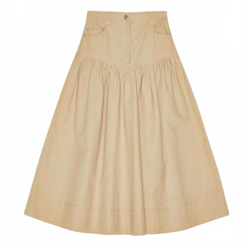 NEW GANNI classic summer suiting long skirt in pale khaki - Picture 3 of 4